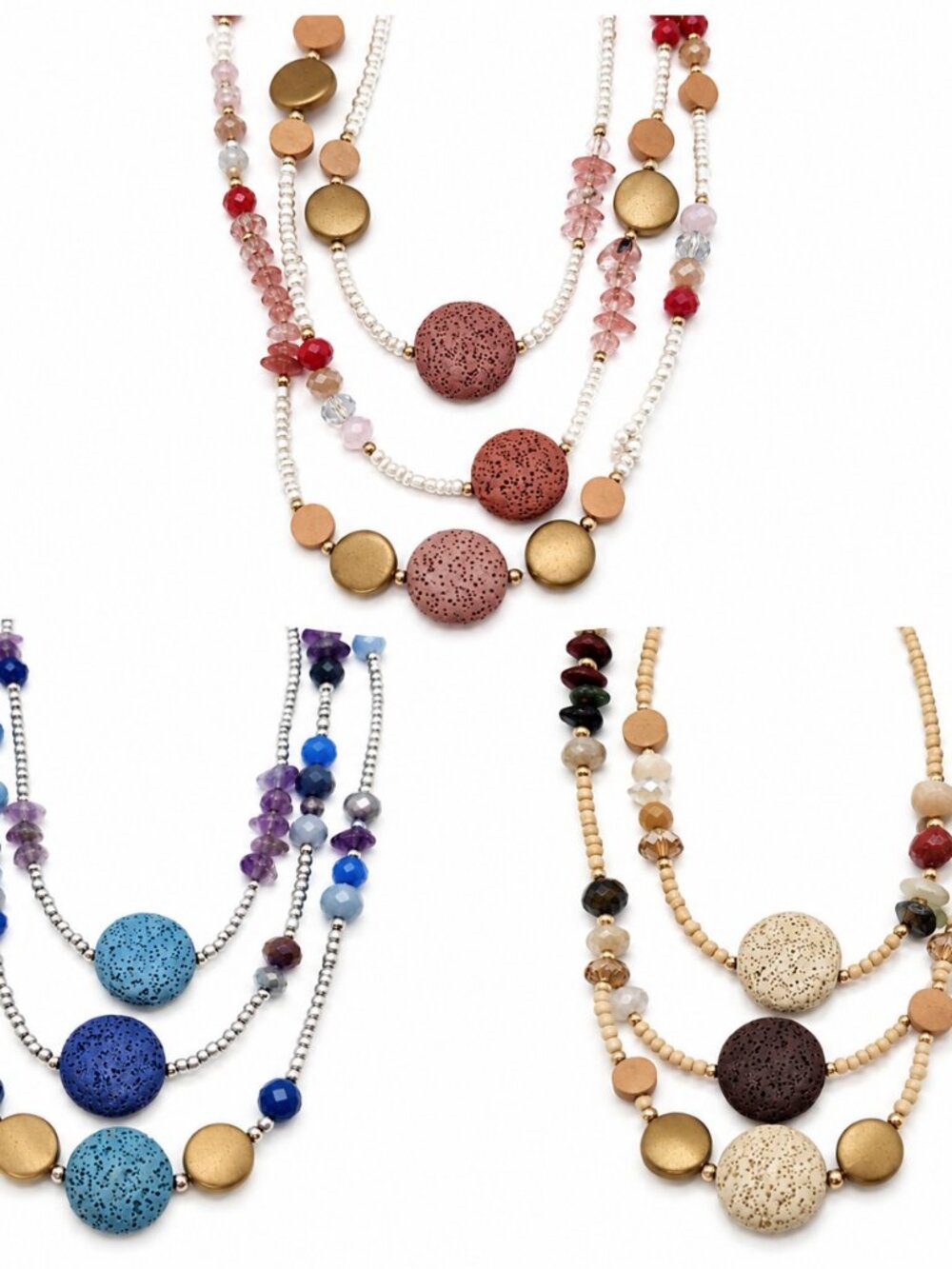 Shein necklace sandstone seed beads triple strand choice of color NWT